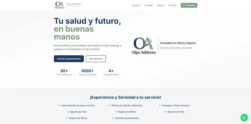 Proyecto Olga Addesso - Sitio Web para asesora de prepagas y seguros en Argentina